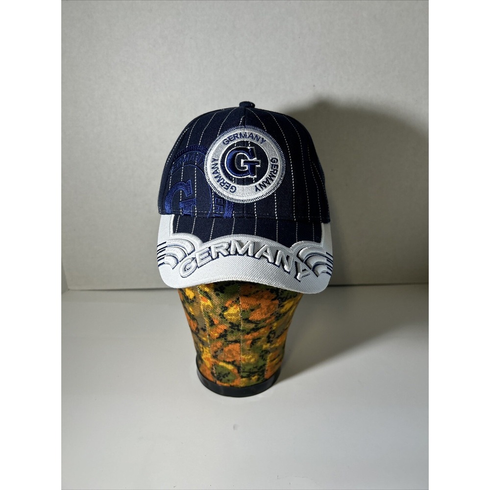 Germany Souvenir World Snapback Hat Blue White Vintage‎ Adjustable Hook Loop Cap